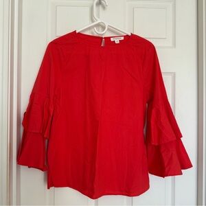 BeachLunchLounge Red Ruffle Sleeve Crewneck Blouse – Size S